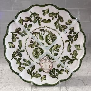 Set 4 11" Melamine Dinner Plates Green Scallop Botanical Cottage Shabby Chic NEW